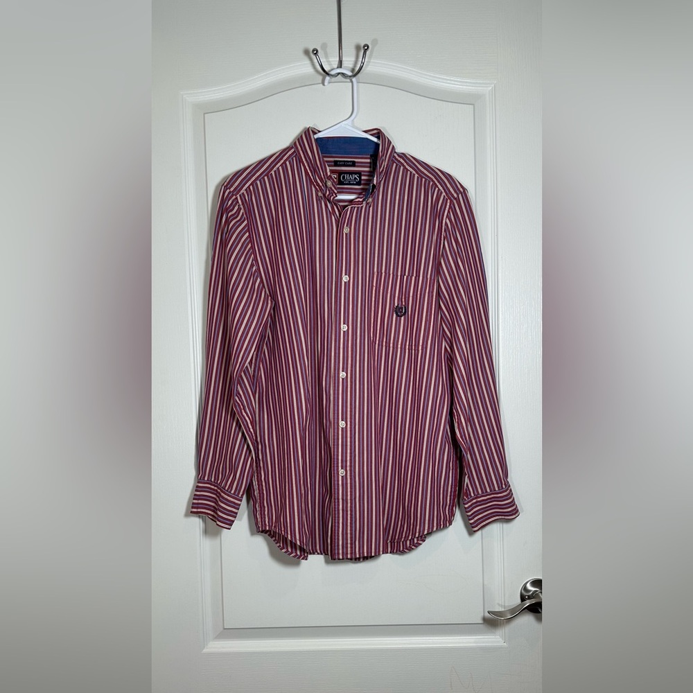 CHAPS Men’s Button Down Easy-Care Striped Shirt